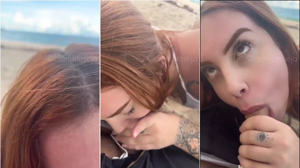 Brendata le practica sexo oral a su pareja en la playa