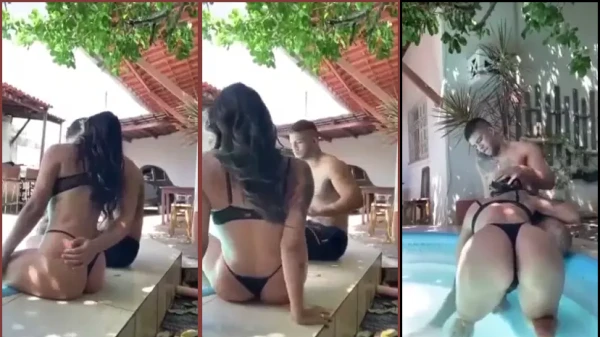 Samanta Andrade divirtiéndose sensualmente en la piscina de su casa