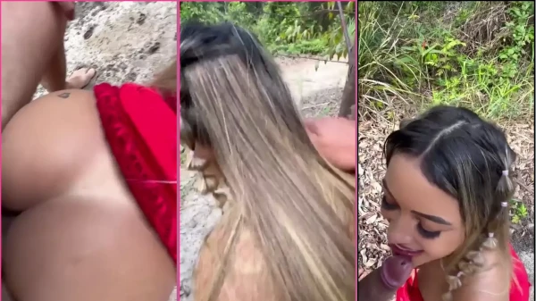 Karlyane Menezes seduce a su pareja quitándose la ropa y entregándose apasionadamente en un entorno natural de negro