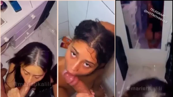 Mariah Kalili, principiante desnuda y juguetona, hace una deliciosa follada oral en el baño