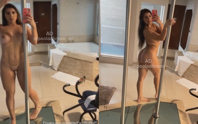 Paolla Abraão se exhibe sin ropa mostrando su pecho y su zona íntima mientras realiza pole dance en el motel