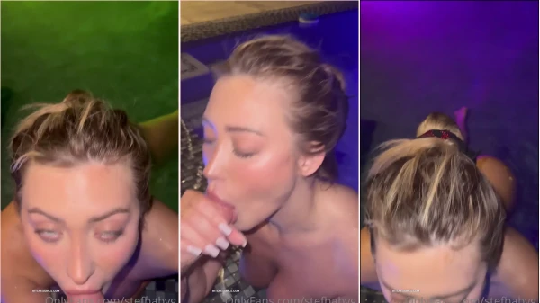 Stefbabyg, la guapa rubia, disfruta de un día soleado en la piscina mientras le hace una mamada a su dotado novio