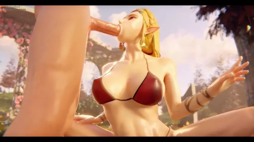 Zelda realizando sexo oral en un traje de baño atractivo